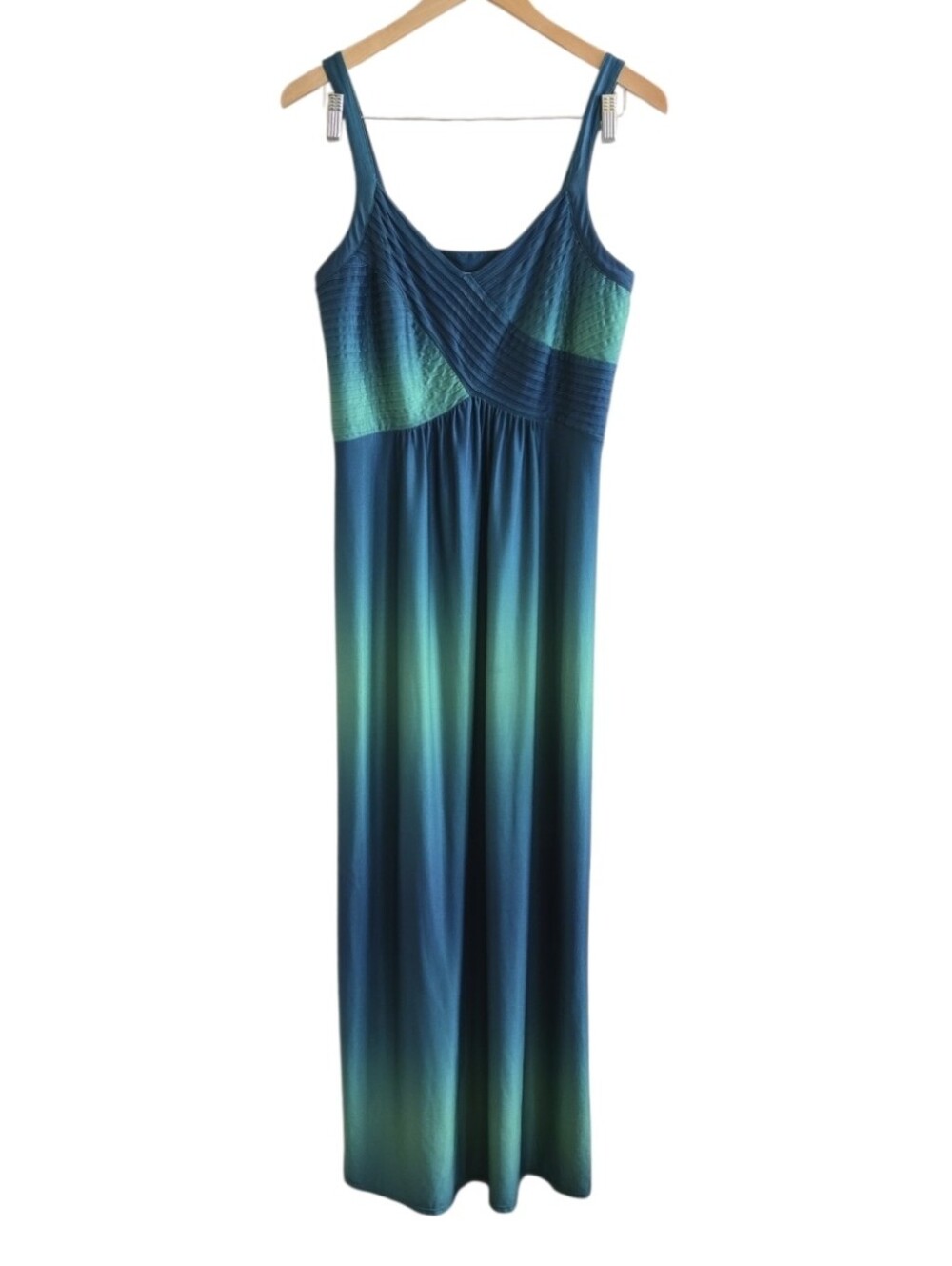 Amanda Lane Green & Dark Teal Ombre Party/Prom Empire Maxi Dress. Size Large